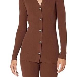 Brown Button-Up Cardigan and Pants Set